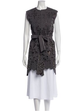 Manoush Paris Black Cutwork Floral Embroidered Studded Vest Jacket US6 GUC